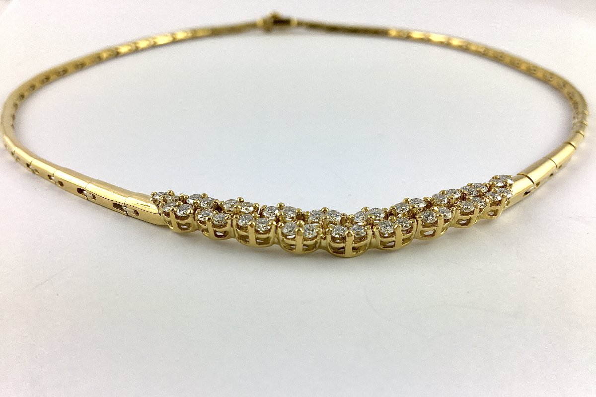 Contemporary Semi-rigid Necklace, Diamonds On Yellow Gold-photo-5