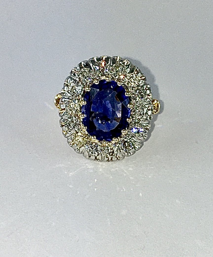 Belle époque-style Pompadour Ring With Sapphire And Old-cut Diamonds Set In Yellow And White Gold-photo-2