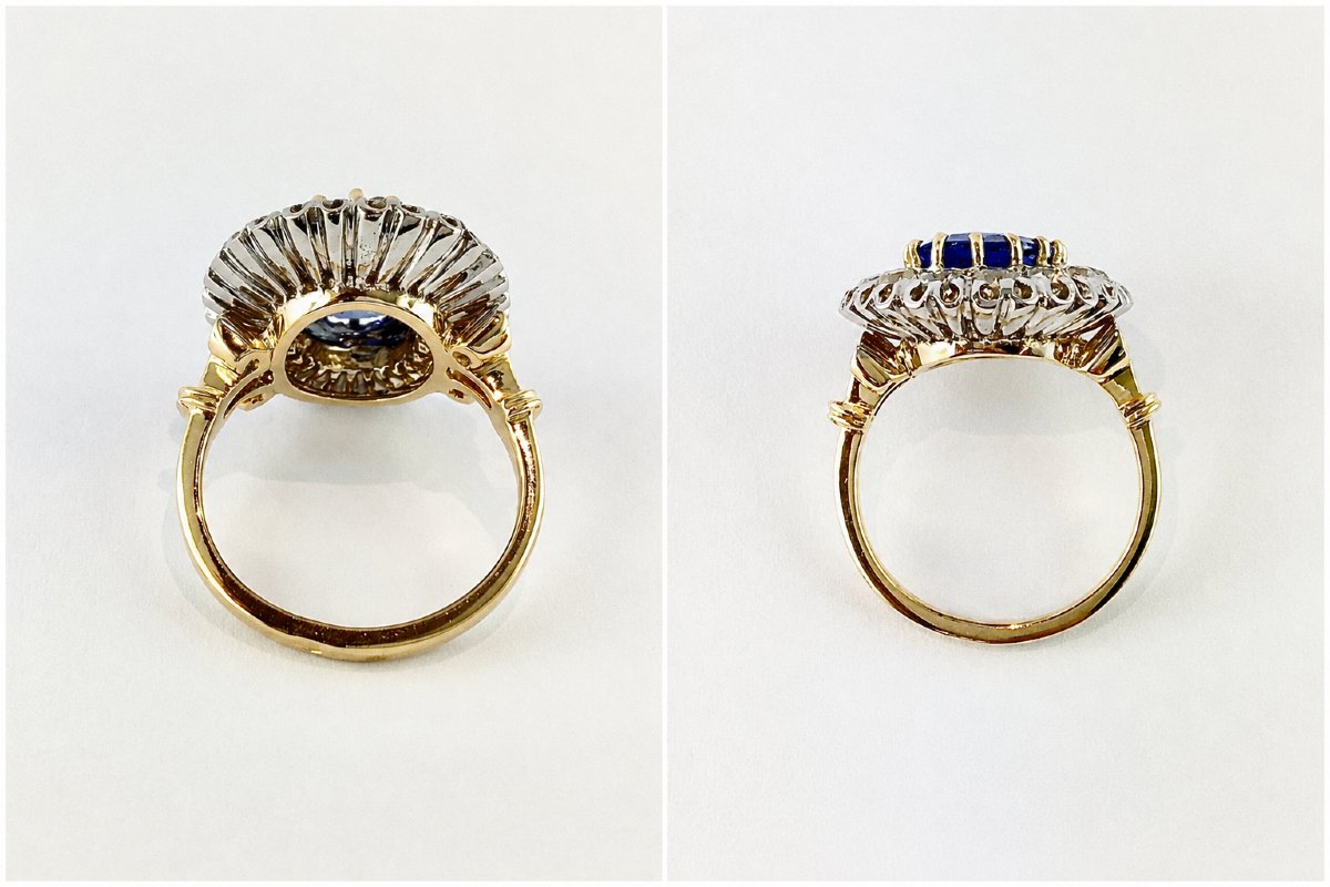 Belle époque-style Pompadour Ring With Sapphire And Old-cut Diamonds Set In Yellow And White Gold-photo-5