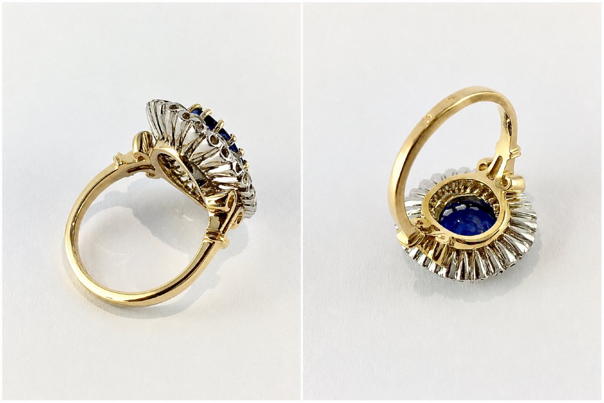 Belle époque-style Pompadour Ring With Sapphire And Old-cut Diamonds Set In Yellow And White Gold-photo-6