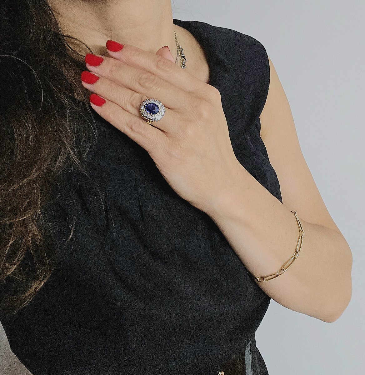 Belle époque-style Pompadour Ring With Sapphire And Old-cut Diamonds Set In Yellow And White Gold-photo-7