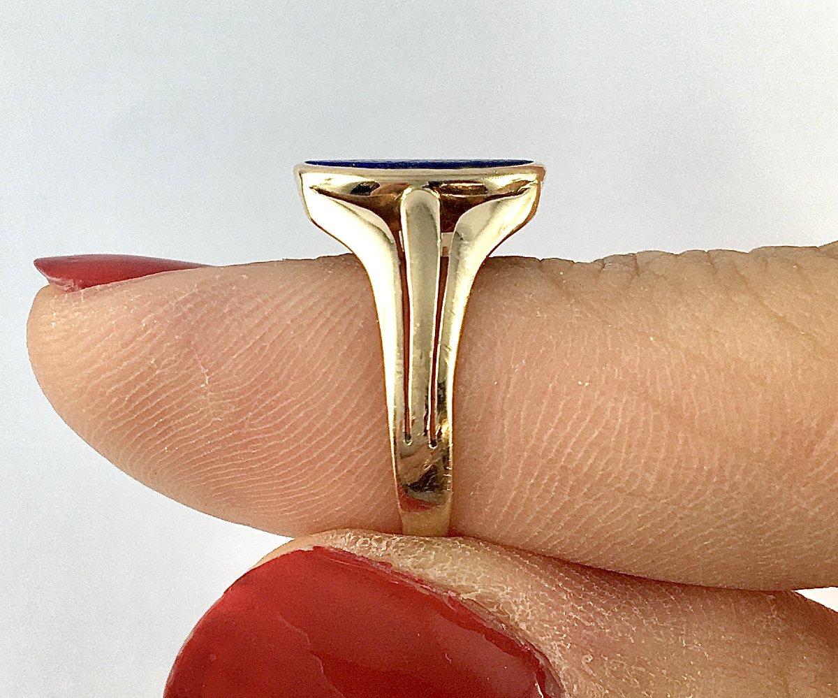 Vintage Lapis Lazuli Signet Ring With Close-set Stones In Rose Gold-photo-4