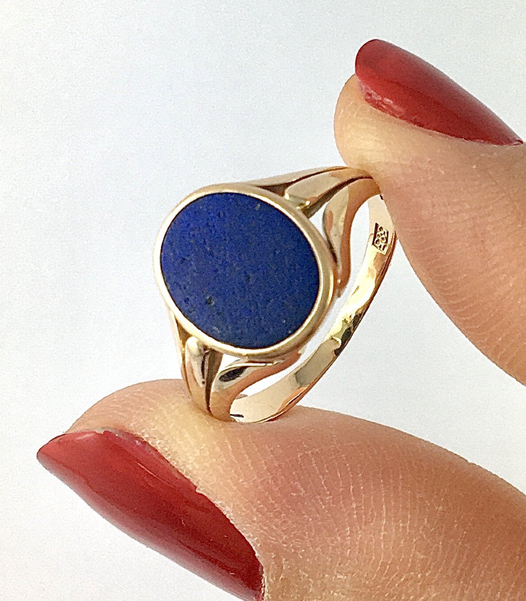 Vintage Lapis Lazuli Signet Ring With Close-set Stones In Rose Gold-photo-1