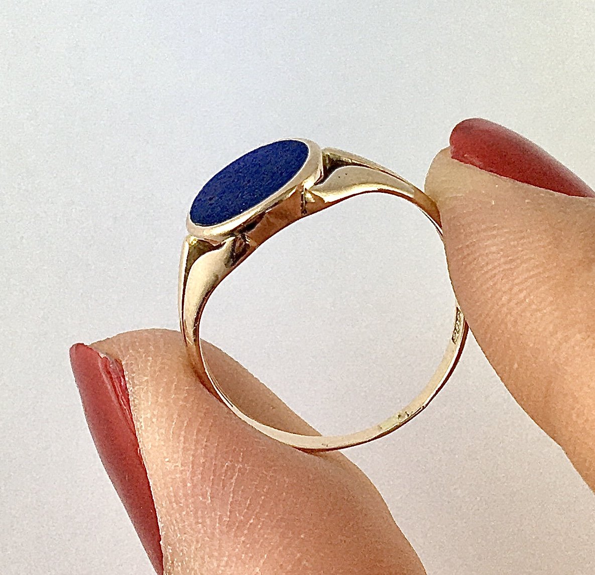 Vintage Lapis Lazuli Signet Ring With Close-set Stones In Rose Gold-photo-2