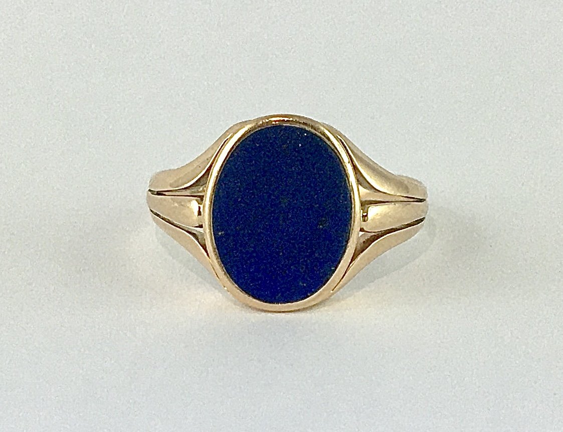 Vintage Lapis Lazuli Signet Ring With Close-set Stones In Rose Gold-photo-3