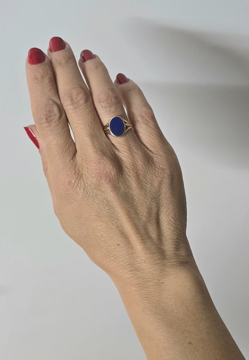Vintage Lapis Lazuli Signet Ring With Close-set Stones In Rose Gold-photo-8