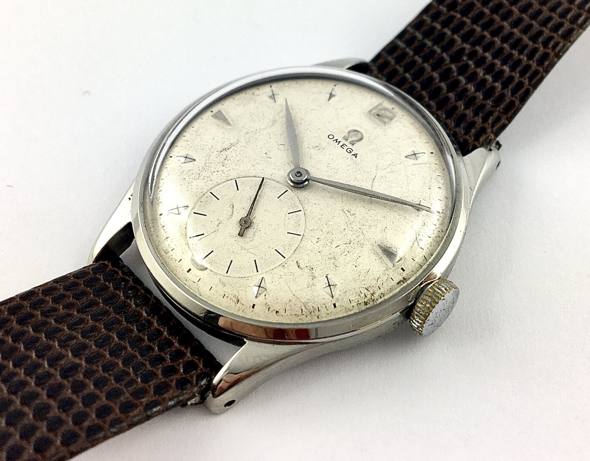 Large-size Omega Steel Watch – Mechanical Caliber 30t2 – Circa 1950-photo-4