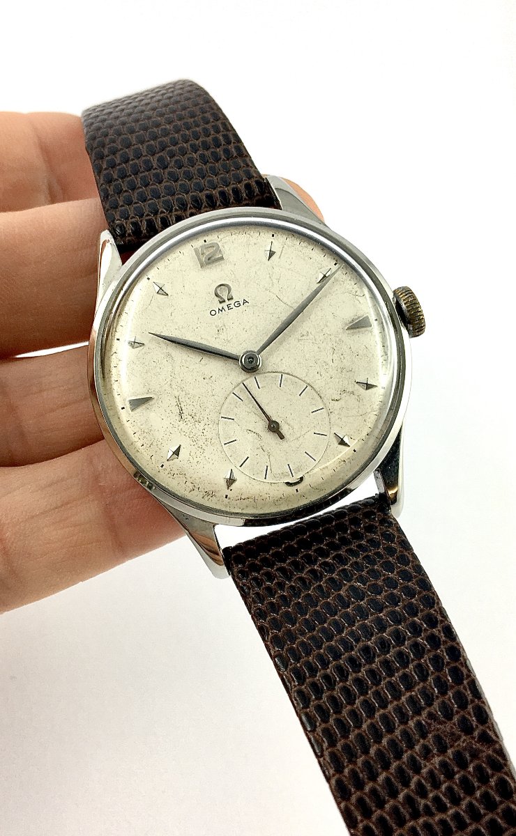 Large-size Omega Steel Watch – Mechanical Caliber 30t2 – Circa 1950-photo-1
