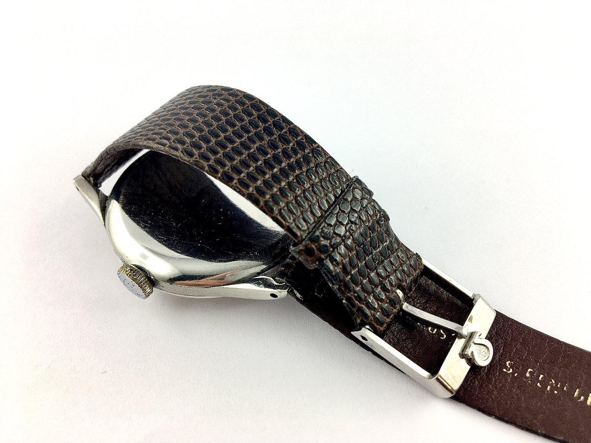 Large-size Omega Steel Watch – Mechanical Caliber 30t2 – Circa 1950-photo-6