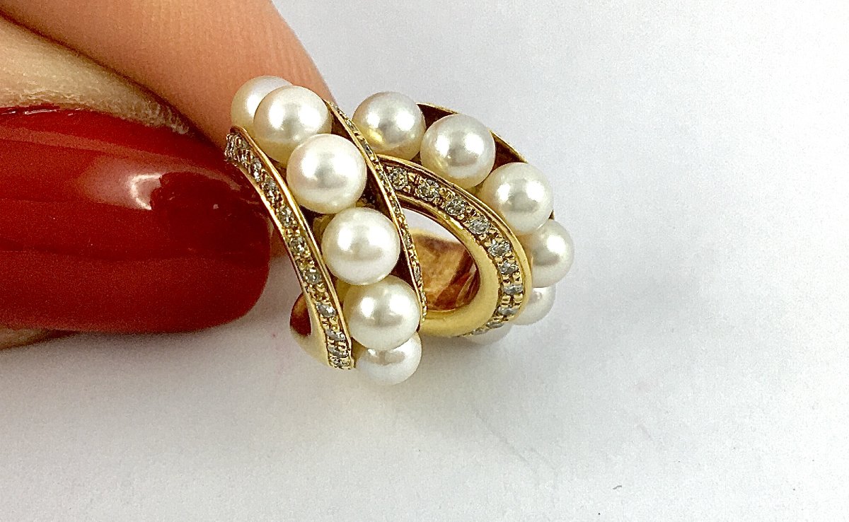 Poiray Half-hoop Earrings With Cultured Pearls And Diamonds In Yellow Gold - Fiji -photo-4