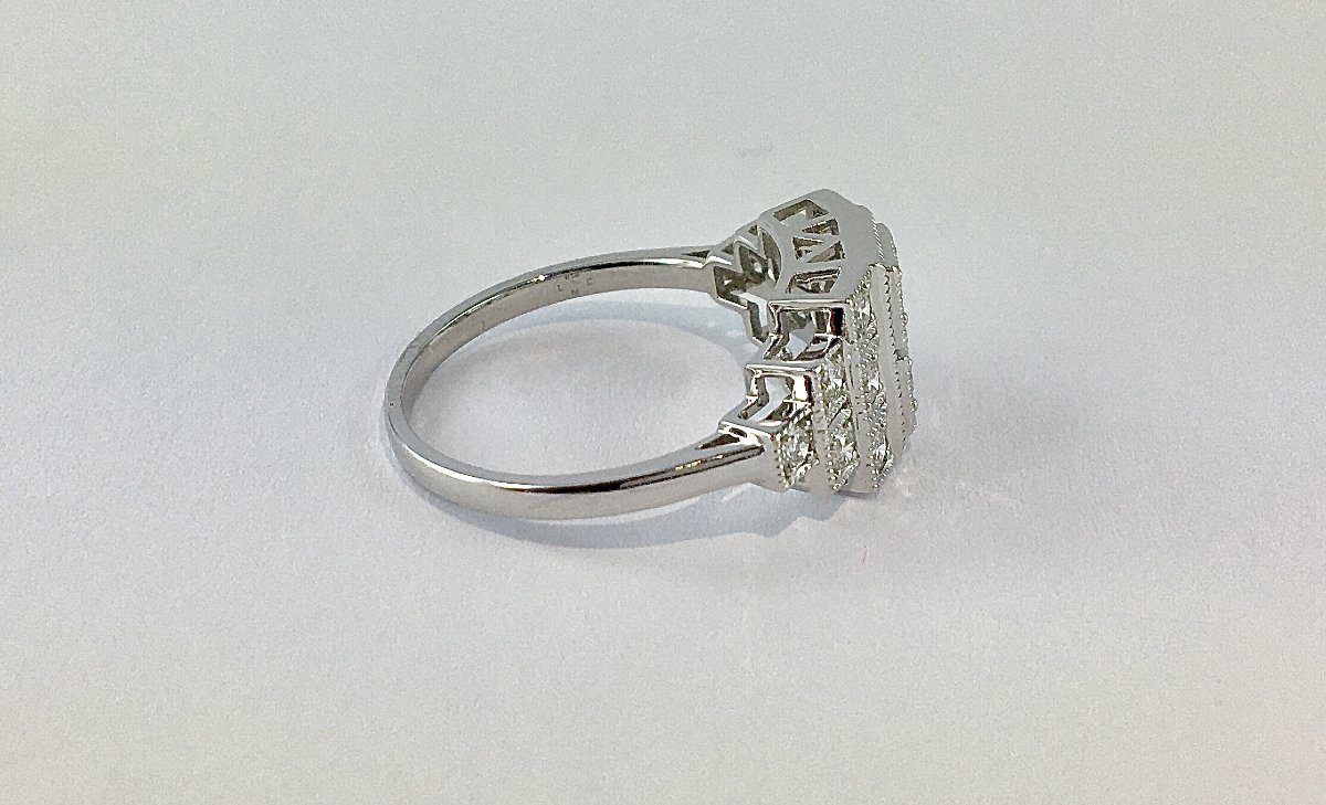 Art Deco Style Ring With Brilliant-cut Diamonds On White Gold-photo-4
