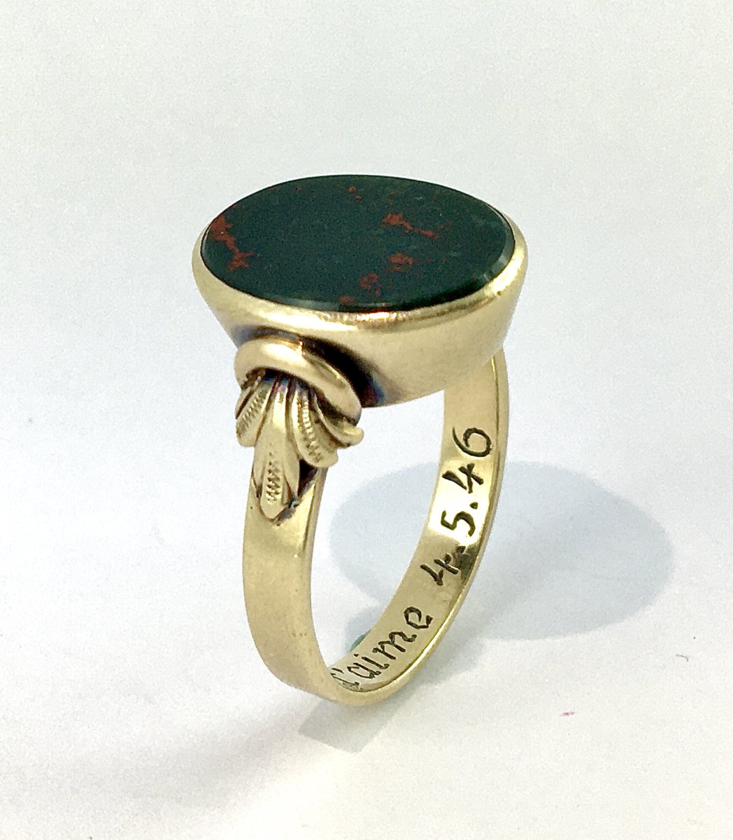 Bague Chevalière en Jaspe Sanguin sur Or Jaune, Epoque Napoléon III-photo-2