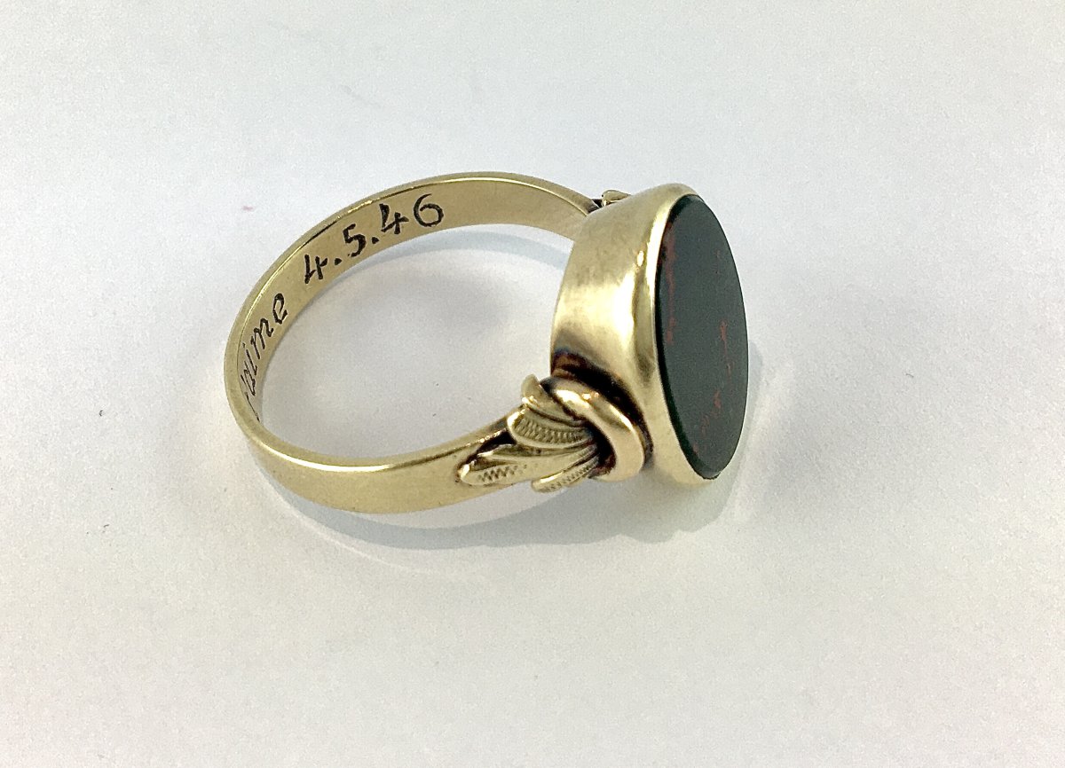 Bague Chevalière en Jaspe Sanguin sur Or Jaune, Epoque Napoléon III-photo-1