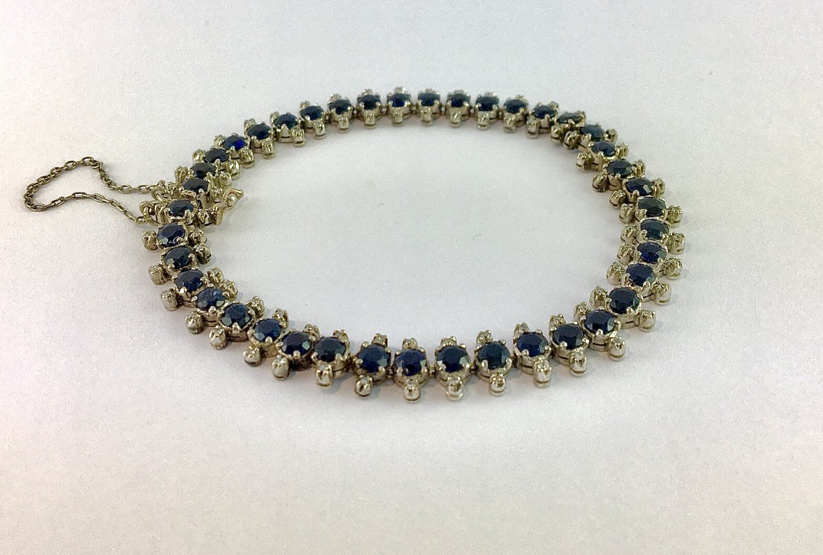 Bracelet Ligne de Saphirs et Diamants sur Or et Argent-photo-1