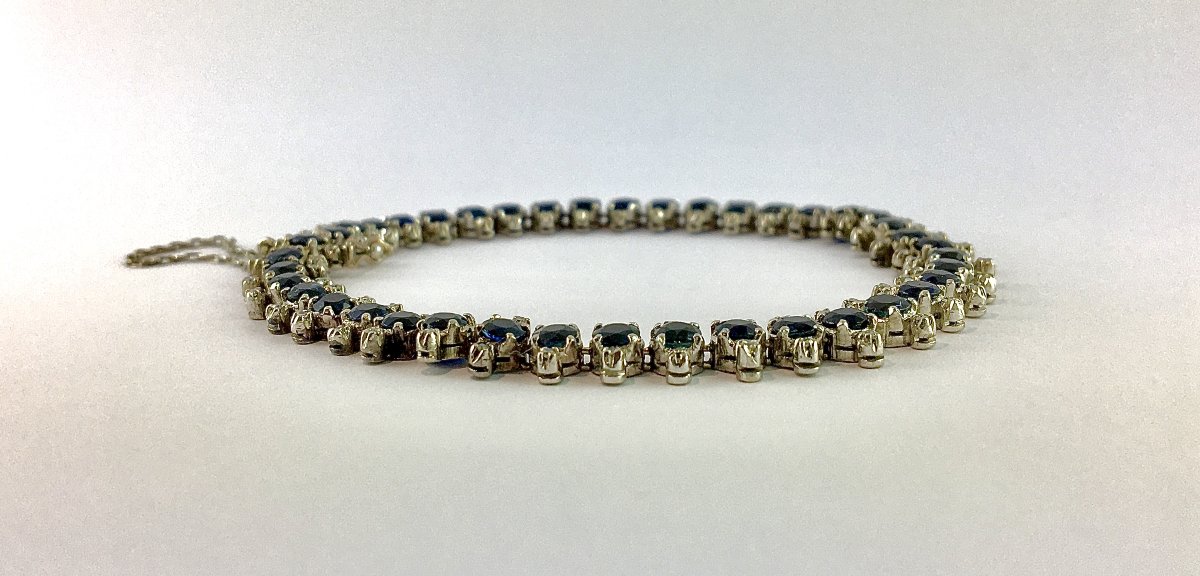 Bracelet Ligne de Saphirs et Diamants sur Or et Argent-photo-2
