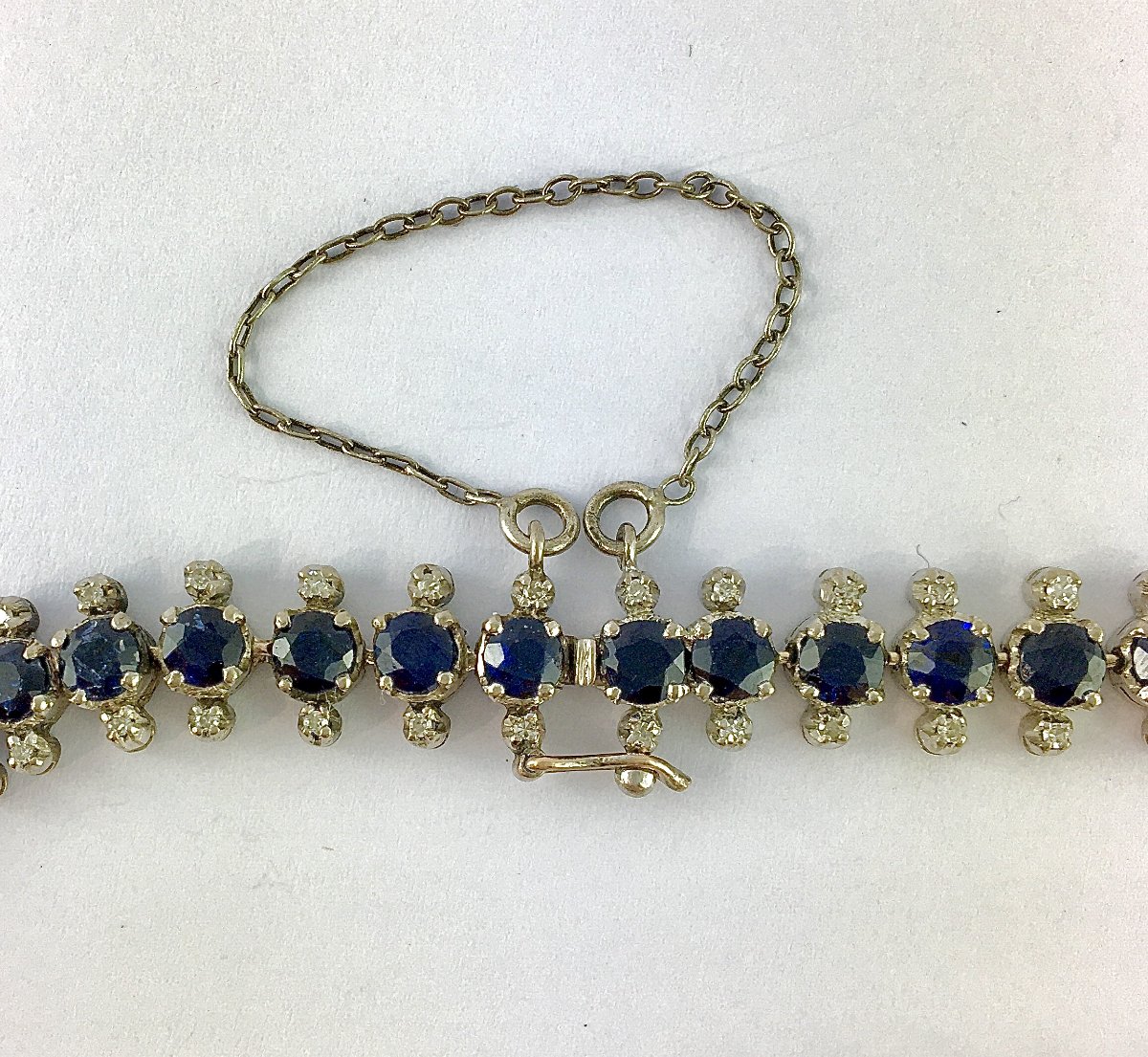 Bracelet Ligne de Saphirs et Diamants sur Or et Argent-photo-4