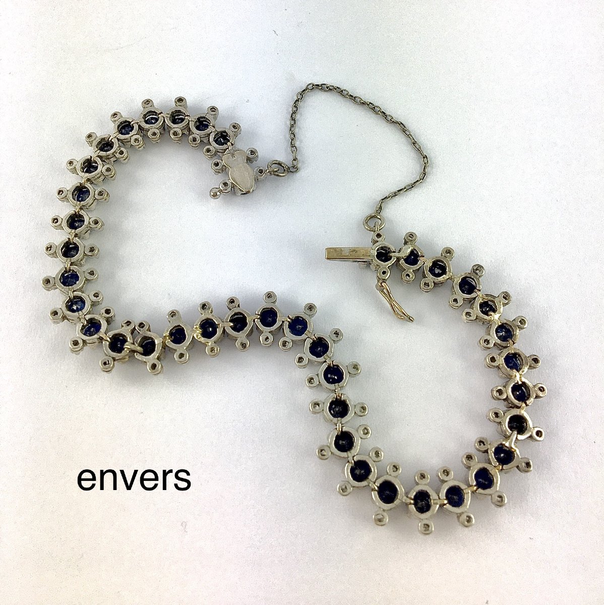Bracelet Ligne de Saphirs et Diamants sur Or et Argent-photo-5