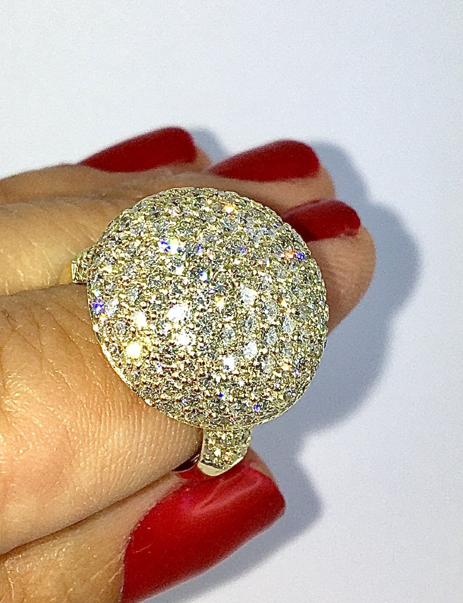 Bague Boule Pavée De Diamants Sur Or Blanc Doré-photo-2