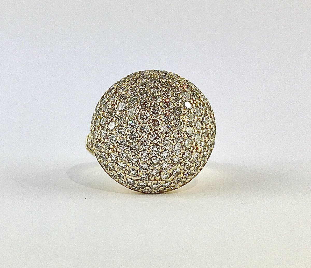 Bague Boule Pavée De Diamants Sur Or Blanc Doré-photo-2