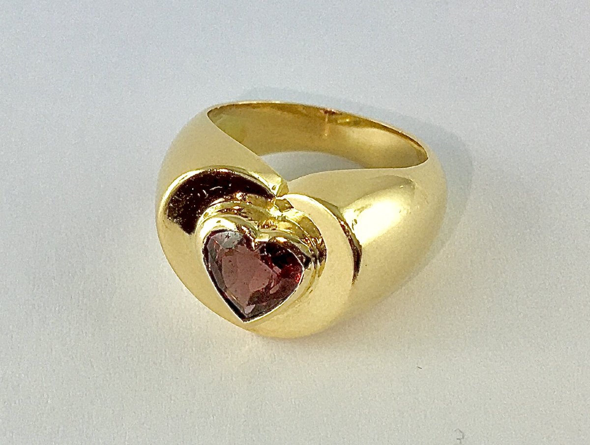 Plum-pink Tourmaline Heart Ring In Yellow Gold-photo-2
