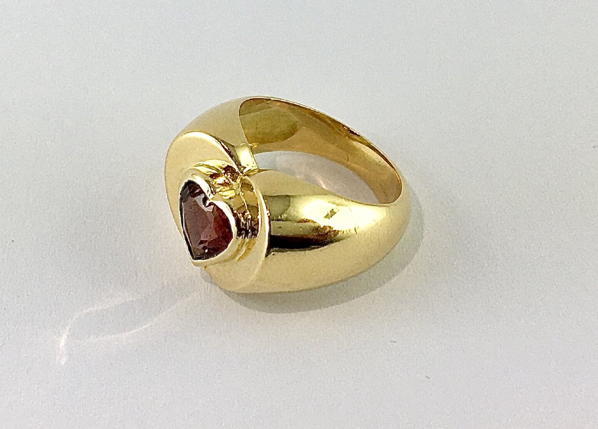 Plum-pink Tourmaline Heart Ring In Yellow Gold-photo-3