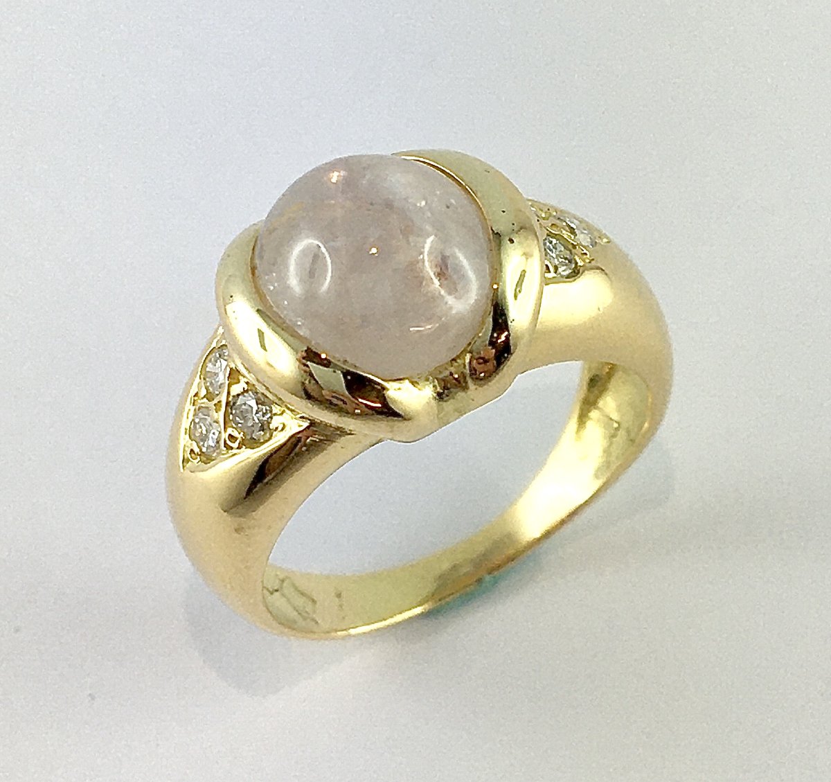 White Star Sapphire And Diamond Bangle Ring In Yellow Gold-photo-2
