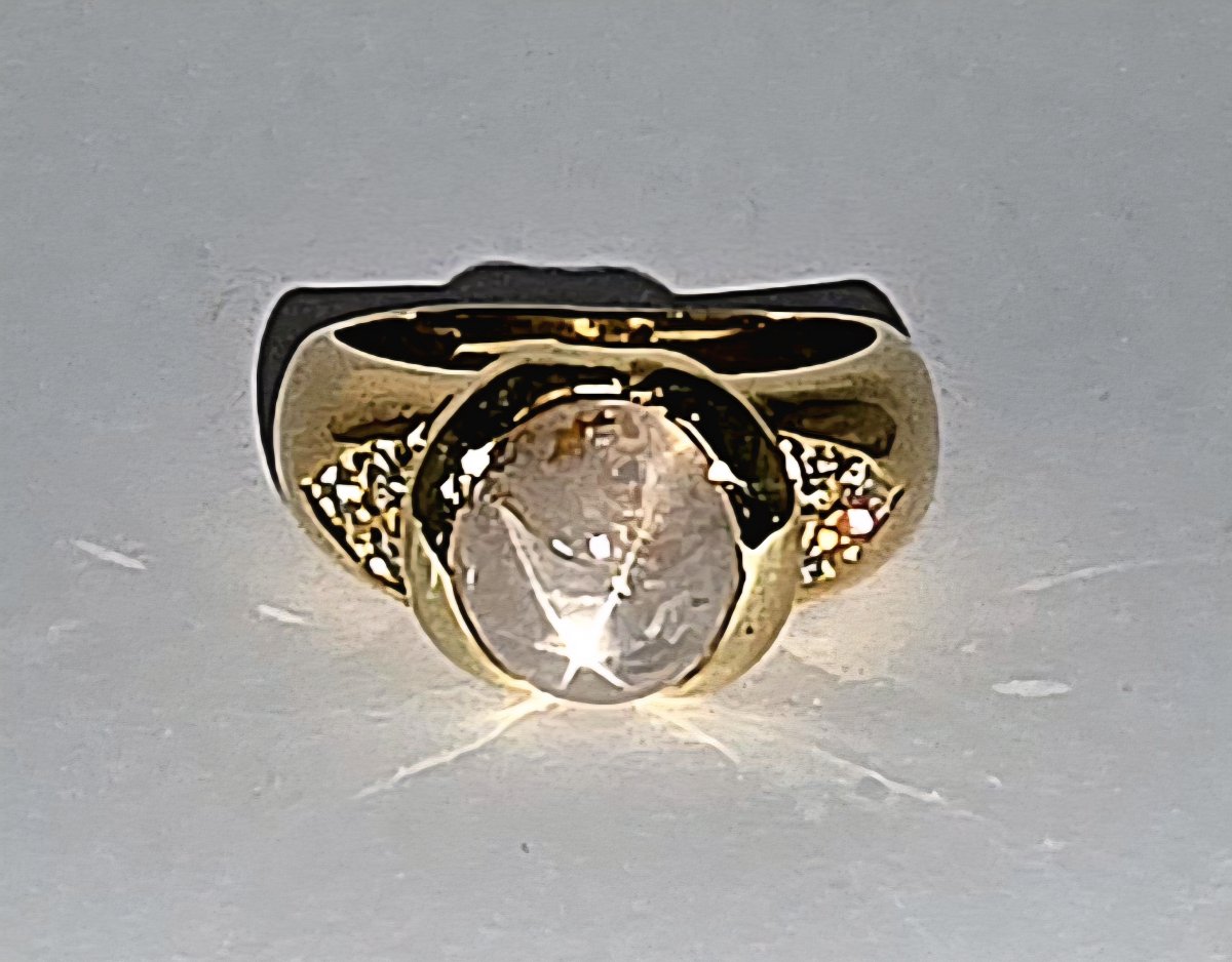 White Star Sapphire And Diamond Bangle Ring In Yellow Gold