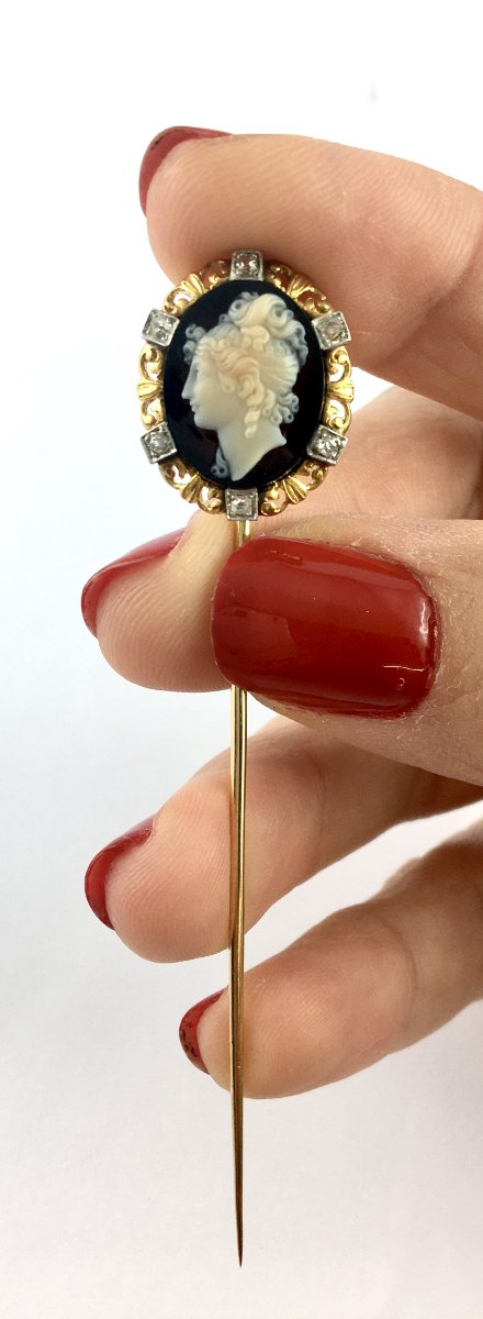 Napoleon III Brooch, Agate Cameo And Diamonds On Yellow Gold And Platinum-photo-2