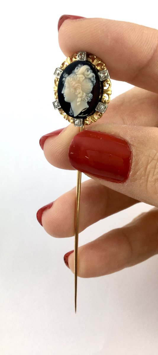 Napoleon III Brooch, Agate Cameo And Diamonds On Yellow Gold And Platinum-photo-3