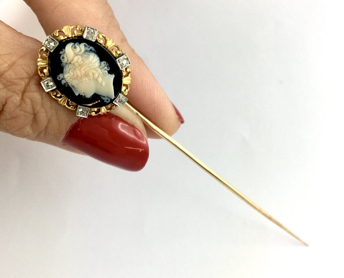 Napoleon III Brooch, Agate Cameo And Diamonds On Yellow Gold And Platinum