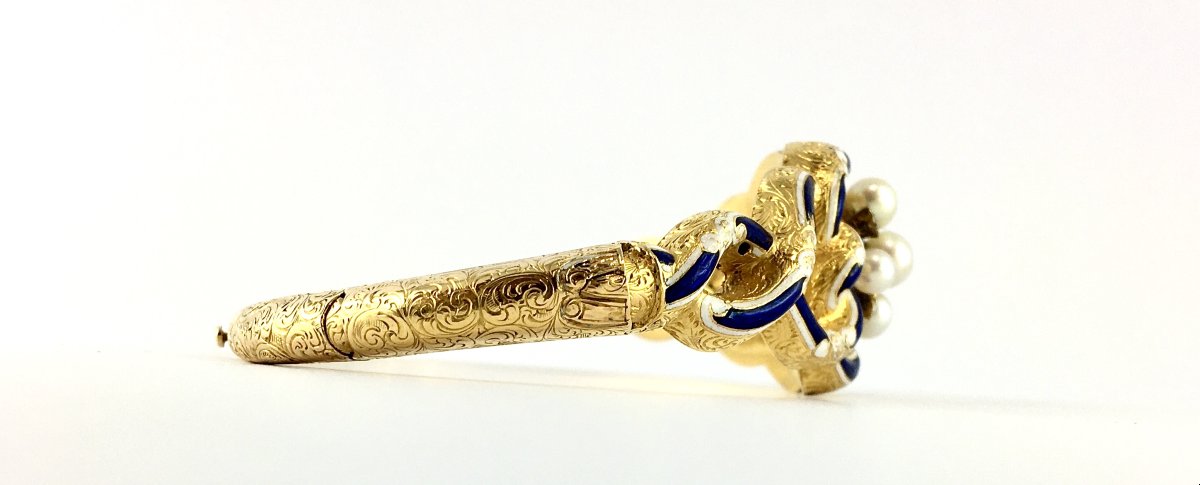 Bracelet Napoléon III en Or, Email Bleu et Blanc, Perles Fines et Diamants – Vers 1860-1870-photo-3