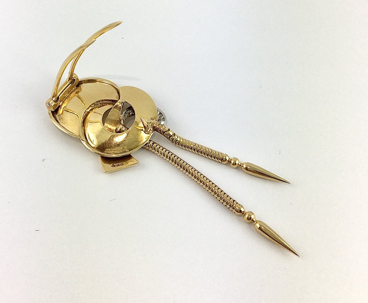 Broche Rétro des Années 1940 à Pampilles Mobiles en or Jaune, Platine et Diamants -photo-6
