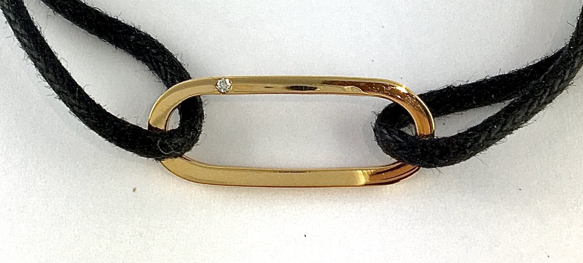 Contemporary Rose Gold And Diamond Bracelet On A Black Cord – Designer Jewelry-photo-2