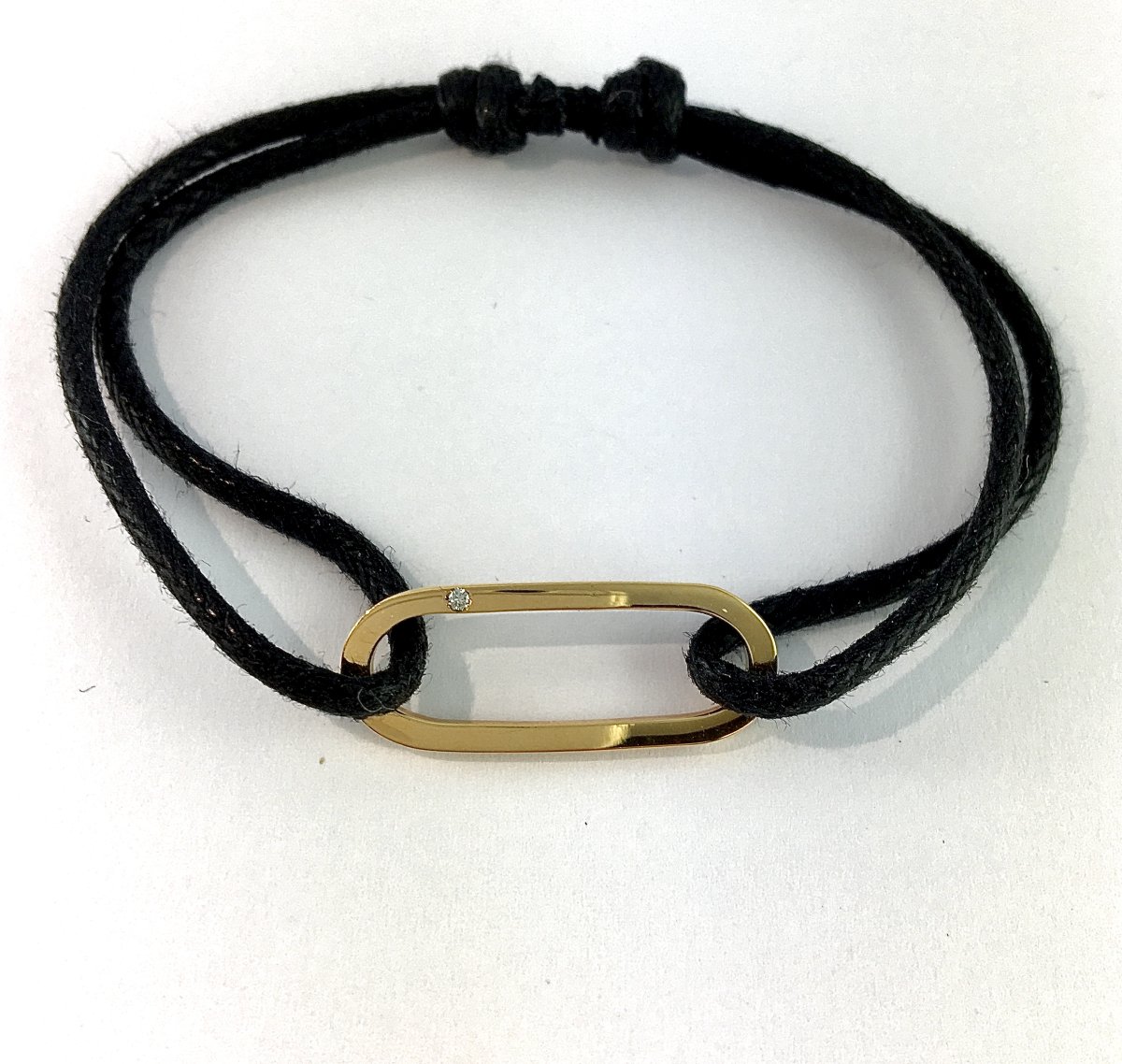 Contemporary Rose Gold And Diamond Bracelet On A Black Cord – Designer Jewelry-photo-3