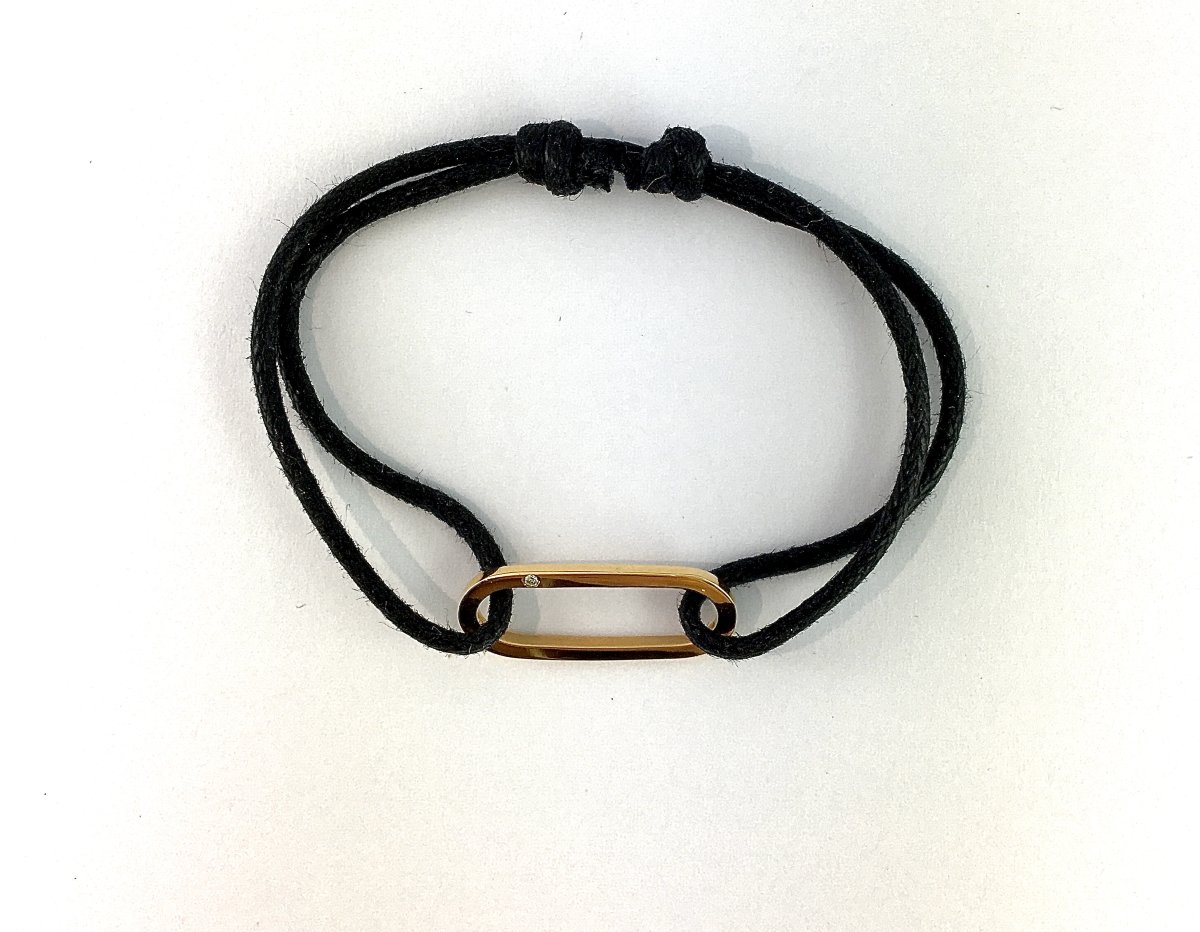 Contemporary Rose Gold And Diamond Bracelet On A Black Cord – Designer Jewelry-photo-4