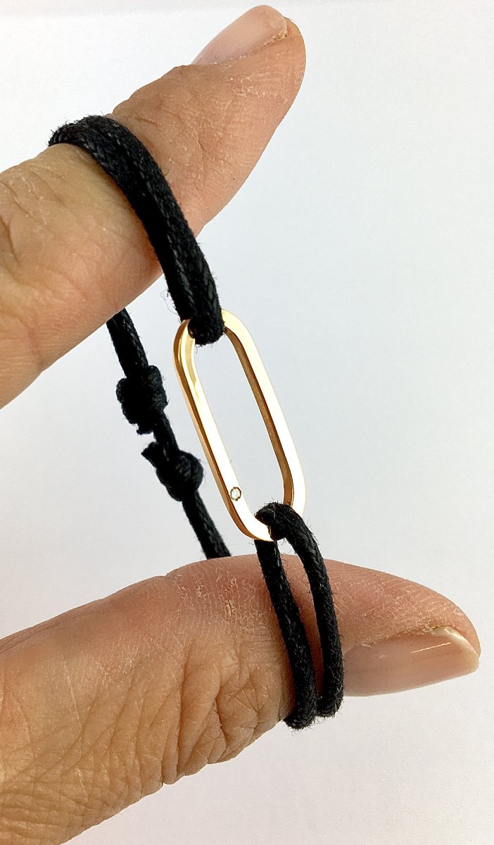 Contemporary Rose Gold And Diamond Bracelet On A Black Cord – Designer Jewelry-photo-3