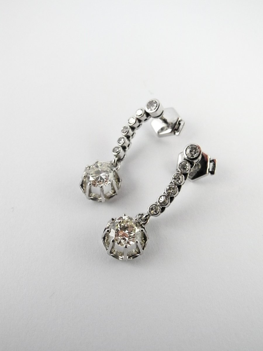 Art Deco Dangle Earrings, Half-cut Diamonds Set In Platinum And White Gold-photo-2