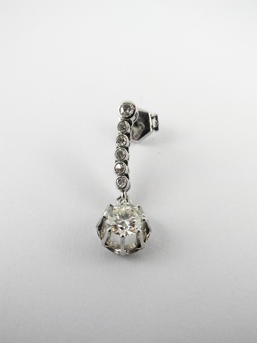 Art Deco Dangle Earrings, Half-cut Diamonds Set In Platinum And White Gold-photo-4