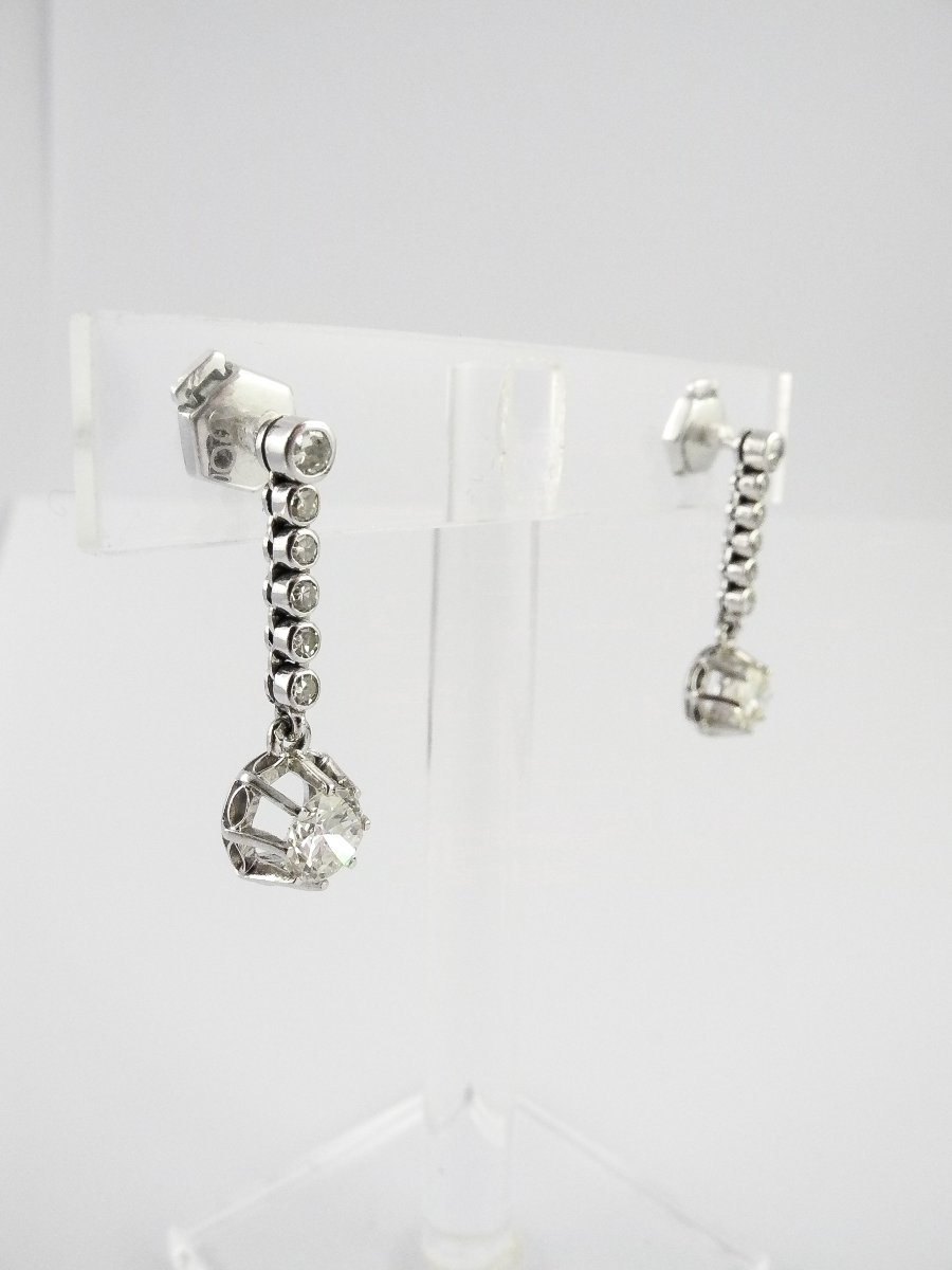 Art Deco Dangle Earrings, Half-cut Diamonds Set In Platinum And White Gold-photo-1