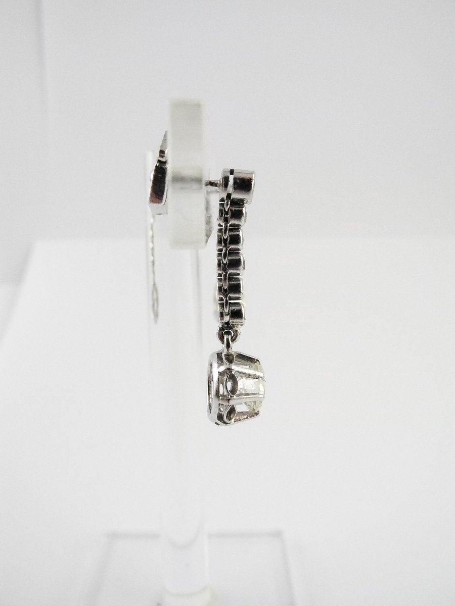 Art Deco Dangle Earrings, Half-cut Diamonds Set In Platinum And White Gold-photo-2