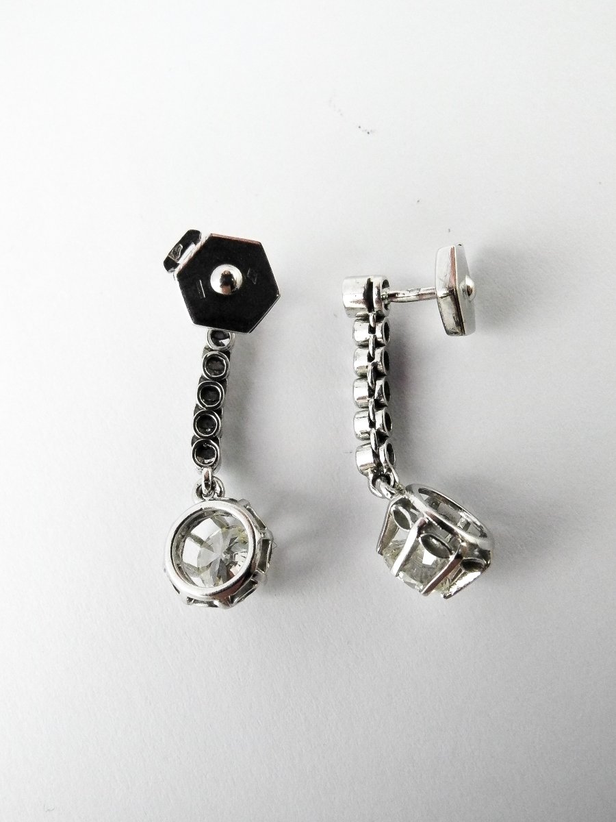 Art Deco Dangle Earrings, Half-cut Diamonds Set In Platinum And White Gold-photo-7