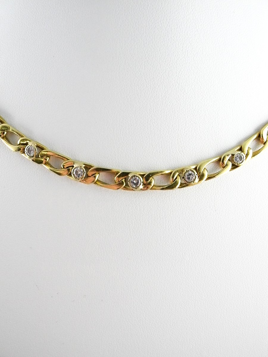 Collier Maille Gourmette 18 Diamants Taille Brillant sur Or Jaune-photo-3