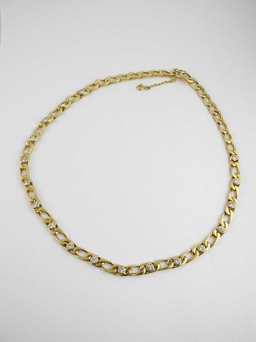 Collier Maille Gourmette 18 Diamants Taille Brillant sur Or Jaune-photo-3