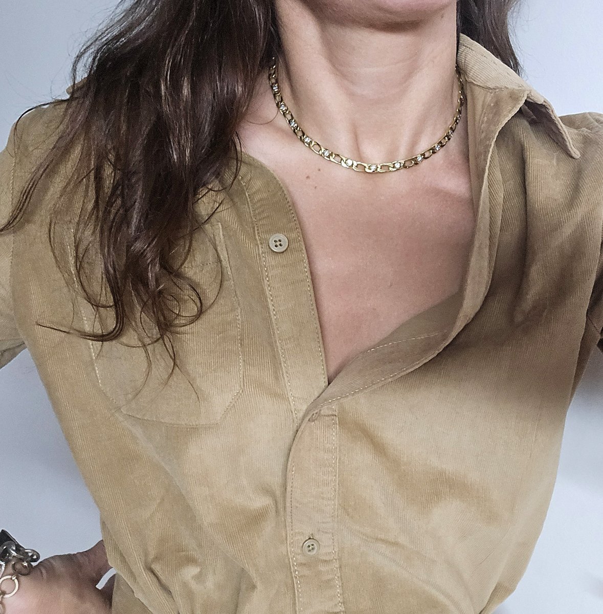 Collier Maille Gourmette 18 Diamants Taille Brillant sur Or Jaune-photo-7