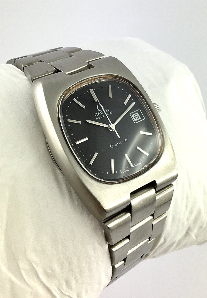 Montre Omega Genève Automatic Tout Acier Brossé, Vintage Boîtier Télévision Années 1970-photo-4