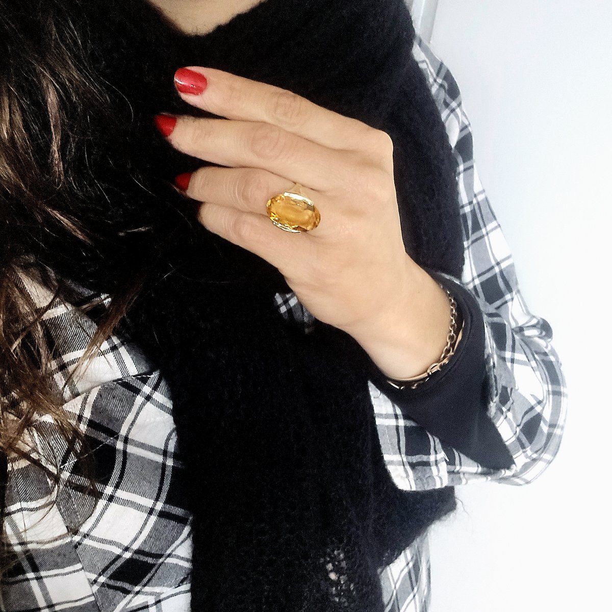Bague Citrine Ovale sur Monture Or Jaune Ajourée d'Inspiration Art Déco-photo-8