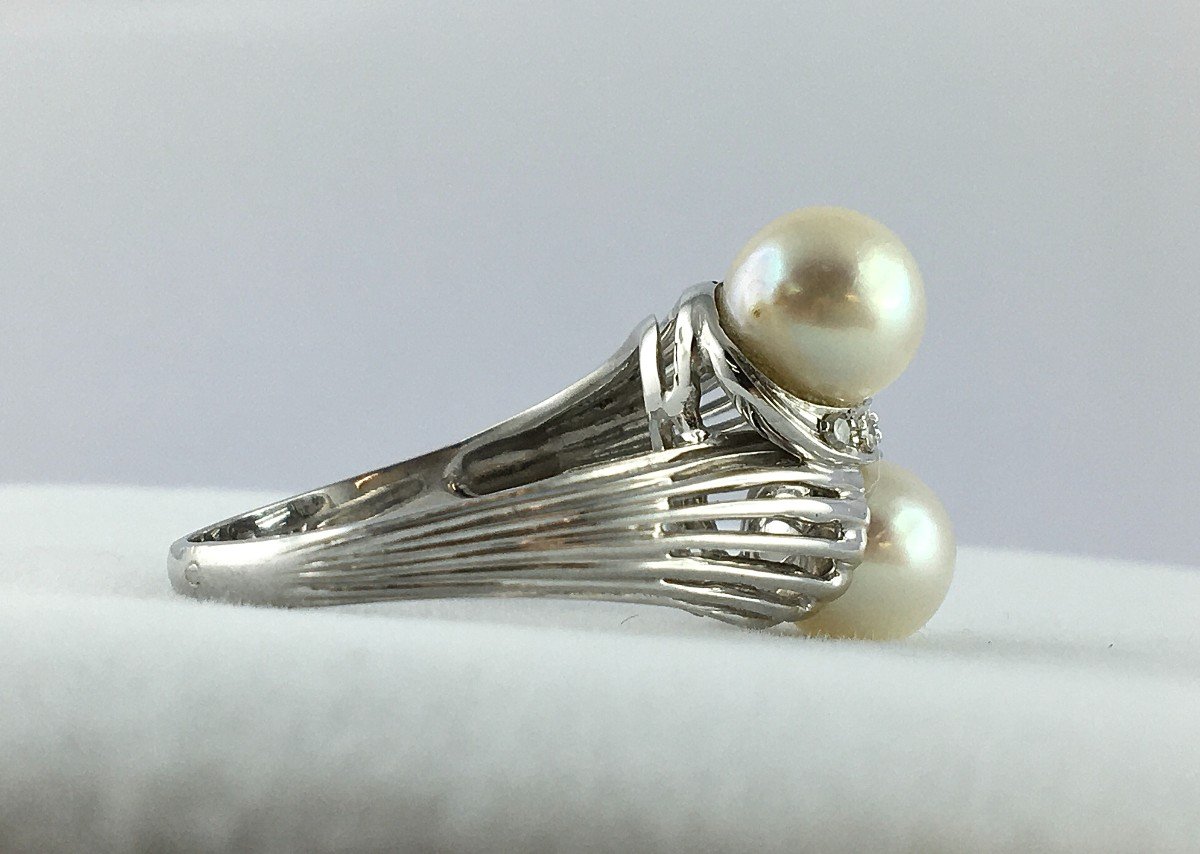 Toi Et Moi Ring White Gold Japanese Akoya Cultured Pearls And Diamonds-photo-7