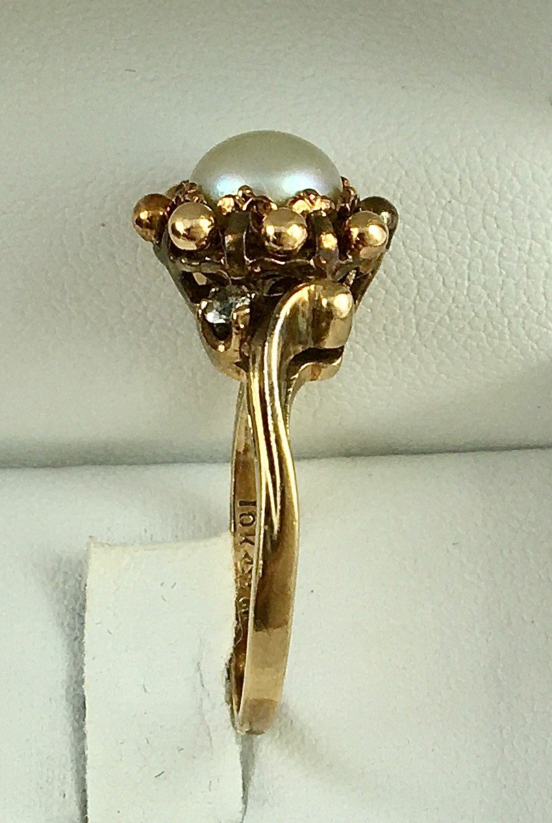 Pink Gold Pearl Button And Diamond Ring-photo-1