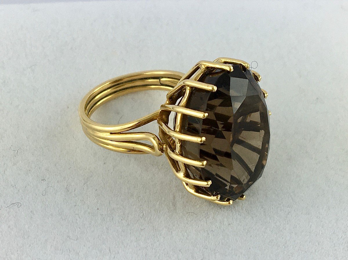 Bague Fils Or Jaune Quartz Fumé-photo-3