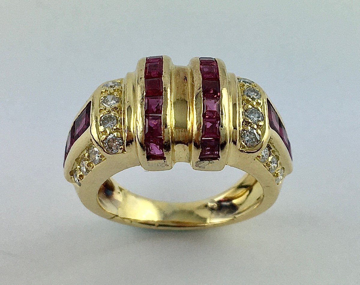 Yellow Gold Ruby Calibrated Diamond Ring-photo-3